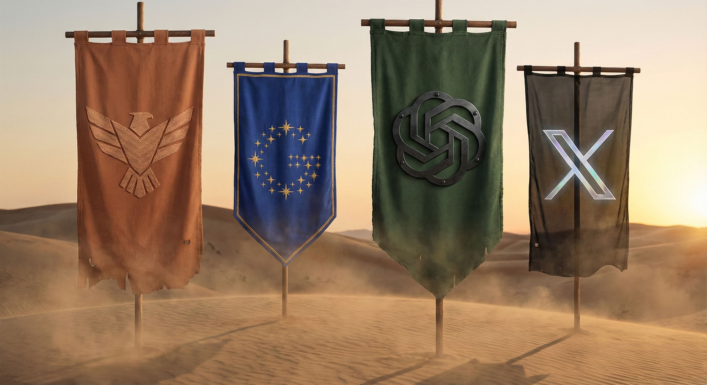 The House Banners of AI, the four vendor sigils over Arrakis (created with Google Gemini)