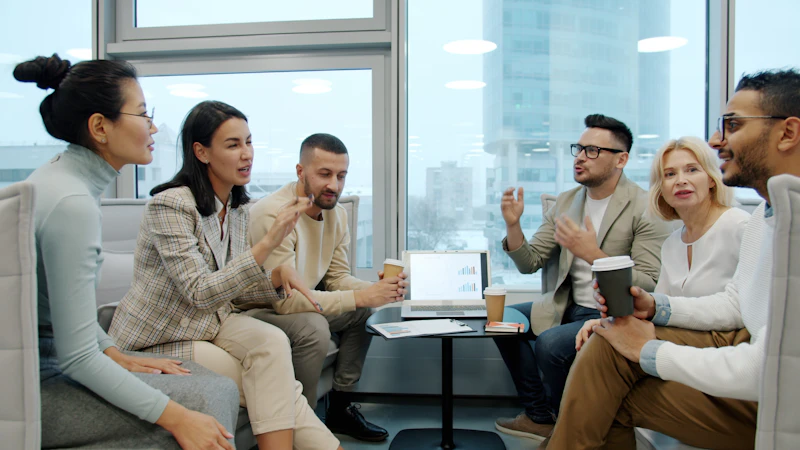 Diverse team meeting in modern office